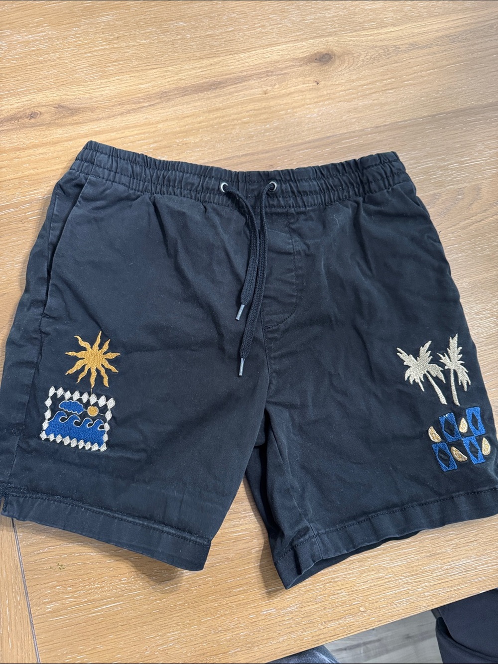 PacSun Black Shorts, Palm & Wave Embroidery